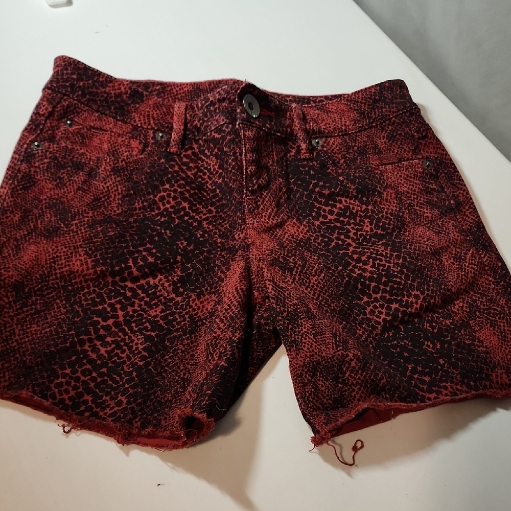 Express Red and Black Jean Shorts with Baroque Design